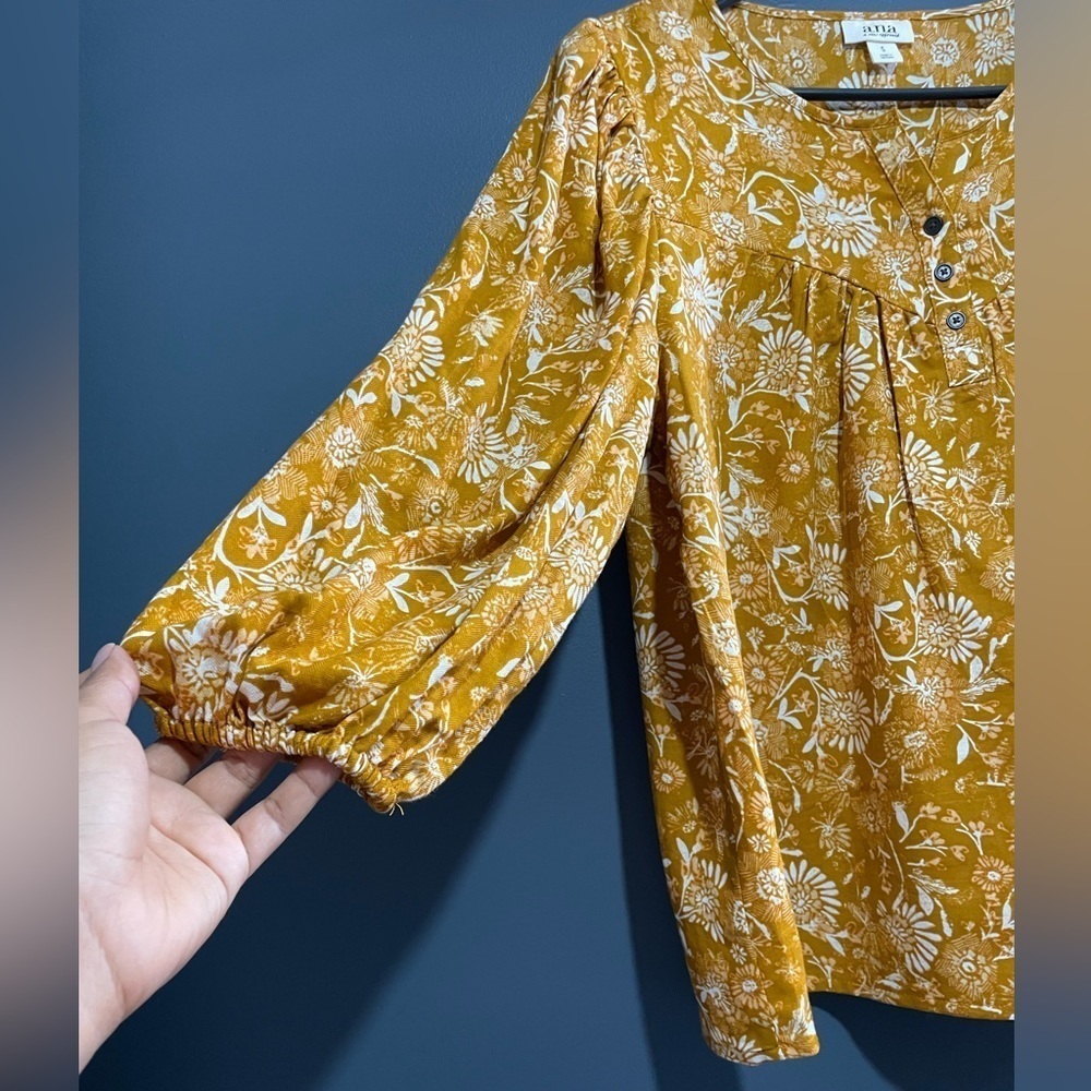 A.N.A Beautiful yellow blouse with white flowers size S - Picture 4 of 8